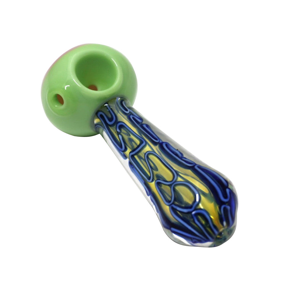 USA color double tube head heavy duty glass hand pipe featuring thick durable glass construction and vibrant handcrafted color accents.