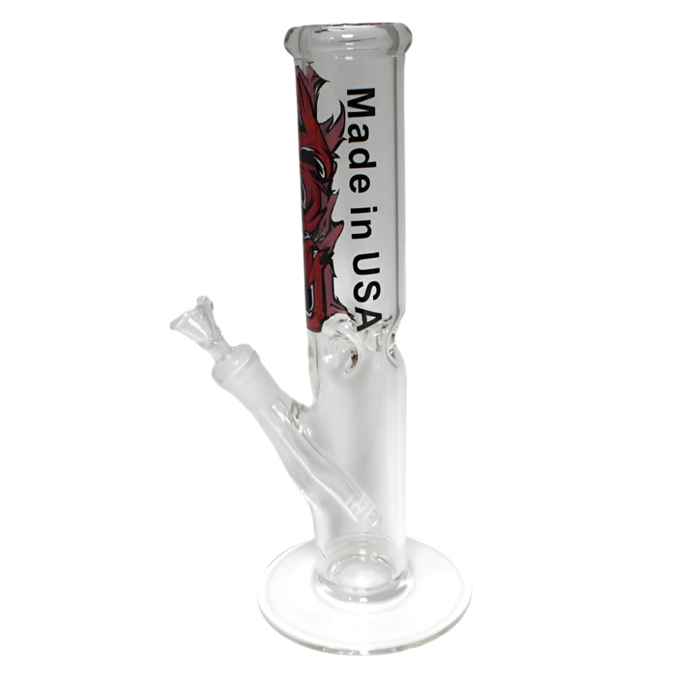 USA Made Sticker Design Straight Water Pipe featuring durable glass construction, clean straight tube design, and bold sticker artwork for a simple and efficient smoking experience.