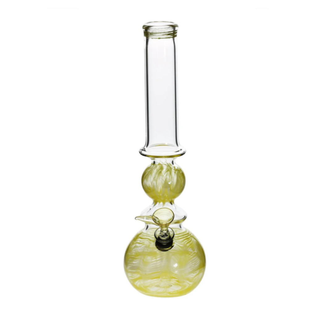 USA made round art design regular water pipe featuring durable glass construction, artistic round patterns, a stable base, and smooth water filtration for consistent airflow.