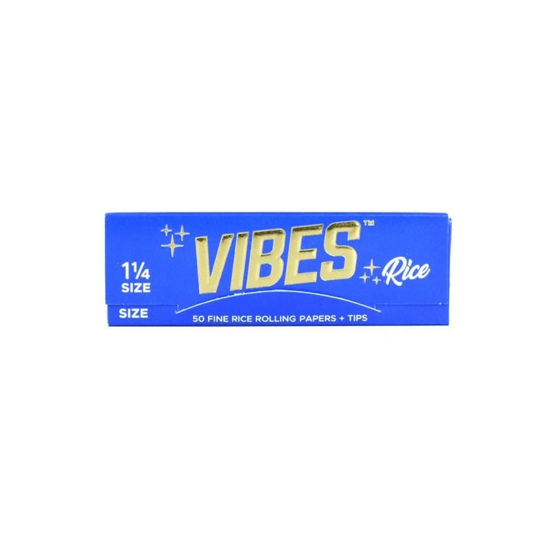 Vibes Rice Fine Rolling Papers 1 1/4 Size 24 Booklets Per Box 50 Papers and Tips Per Booklet Premium Packaging Display