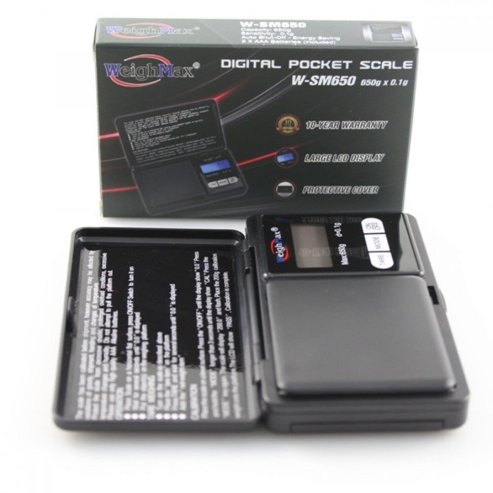 WEIGHT MAX W-SM650 Digital Pocket Scale with 650g capacity and 0.1g accuracy, compact design, LCD display, and precise portable weighing function.