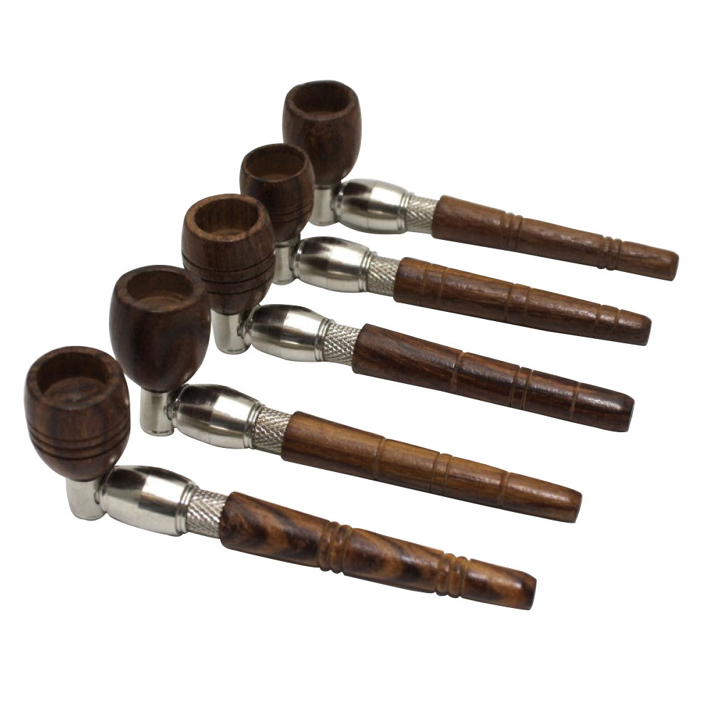 Wood and Metal Hand Pipe With Wooden Bowl featuring natural wood construction, durable metal components, and classic styling.