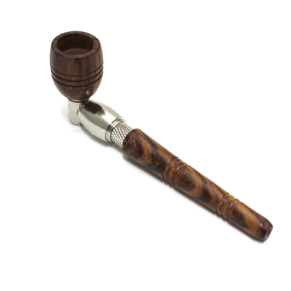 Wood and Metal Hand Pipe with Wooden Bowl Durable Hand Pipe Combining Natural Wood and Metal Construction for a Classic Look