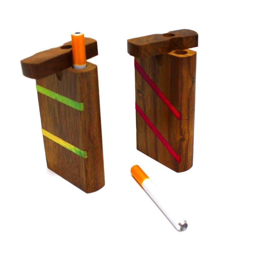Handmade wooden dugout with 3 inch metal one hitter featuring a compact portable design and durable natural wood finish.