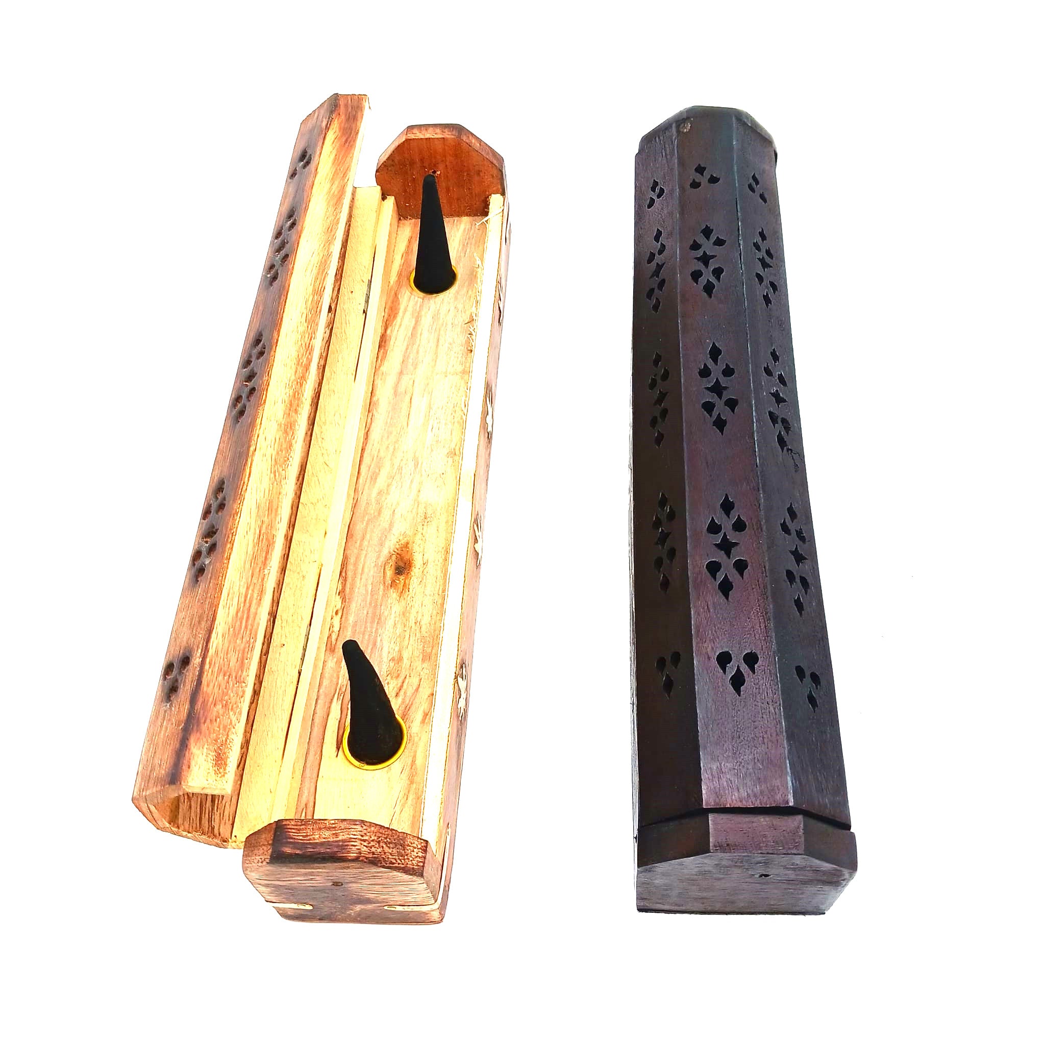 Wooden horizontal incense burner stick holder tray crafted from natural wood simple elegant design for incense sticks ideal for meditation and relaxation ambiance.