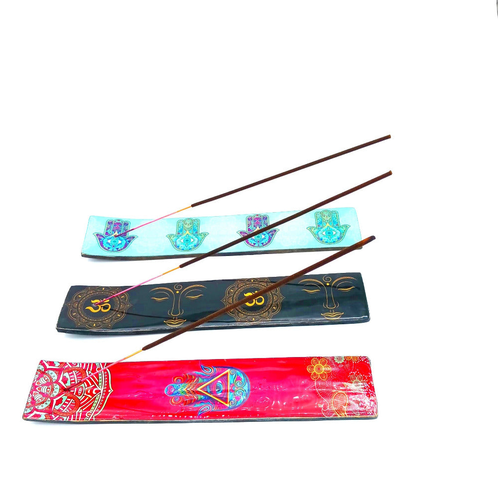 Wooden incense burner with picture art design, crafted from natural wood and detailed artwork for safe incense burning, decorative use, and calming ambiance.