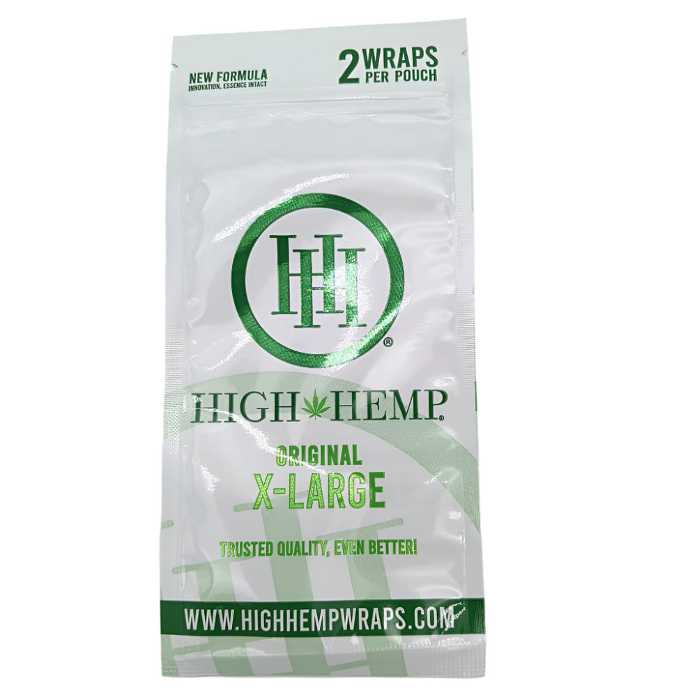 Hight Hemp XL Original wraps box with 15 pouches and 2 wraps per pouch, designed for slow burn, natural flavor, and smooth, easy rolling performance.