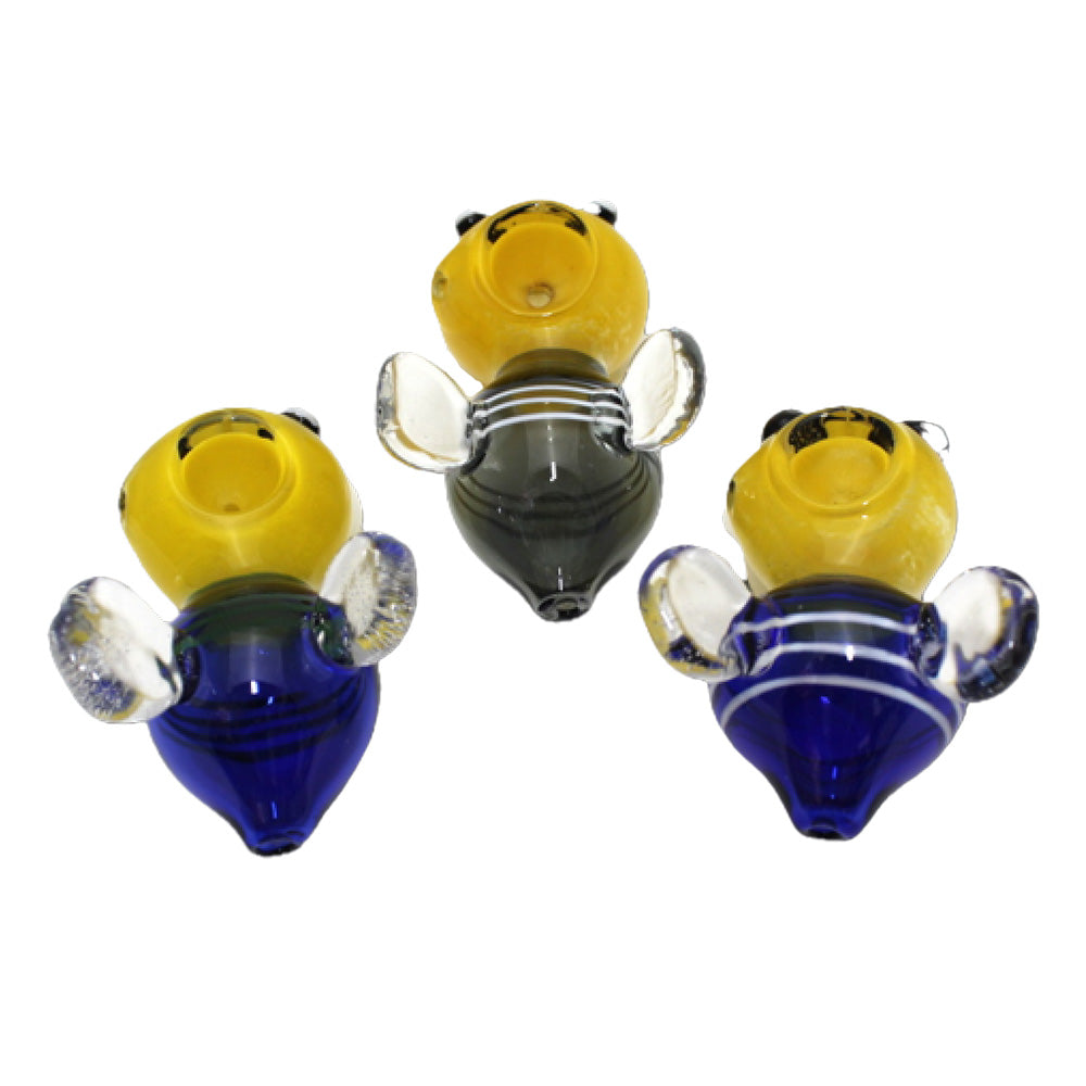 Yellow Head Wings Flies Design Heavy Duty Glass Hand Pipe with durable glass construction, yellow head accents, wing-inspired artwork, and smooth airflow