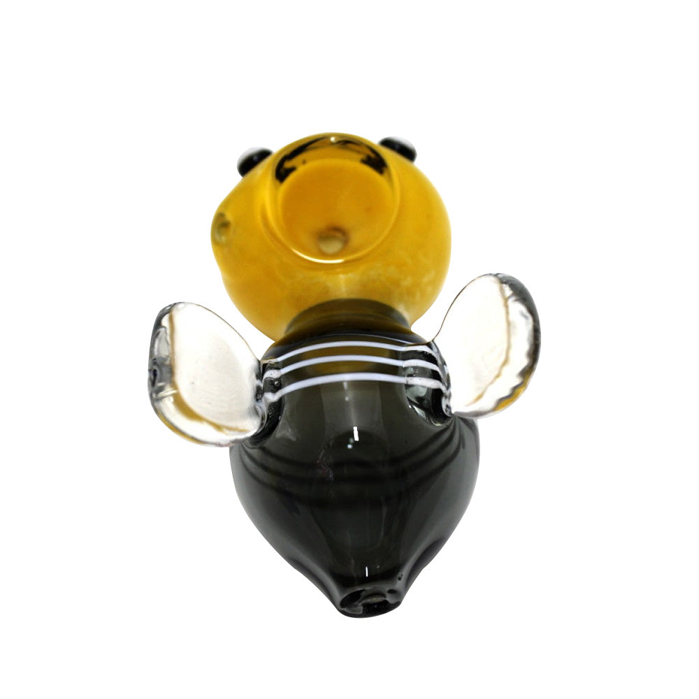 Yellow head wings flies design heavy duty glass hand pipe featuring thick durable glass construction and unique handcrafted artistic detailing.
