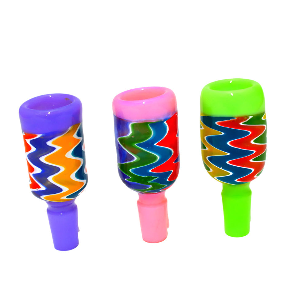 Zig Zag Color Glass Bowl 14MM male tube design durable glass on glass accessory for water pipes with smooth airflow and unique artistic finish.