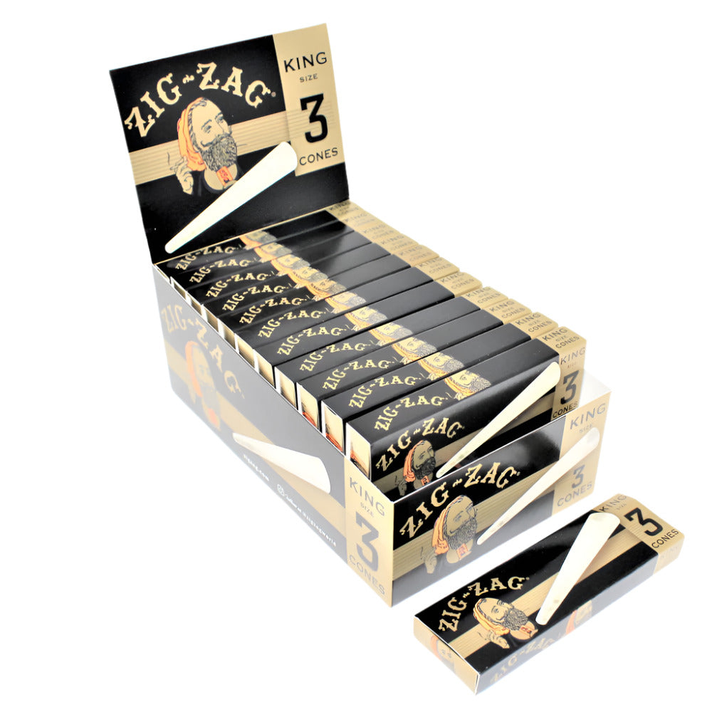 Zig Zag King Size pre-rolled cones 3 per pack 24 count box with easy fill design and smooth slow burning performance.