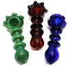 4'' Head Doted Solid Color Ribbed Design Heavy Duty Glass Hand Pipe 