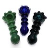 4'' Head Doted Solid Color Ribbed Design Heavy Duty Glass Hand Pipe 