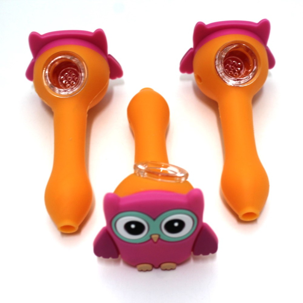 4'' Silicone Orange/Pink Color Hand Pipe With Glass Bowl 