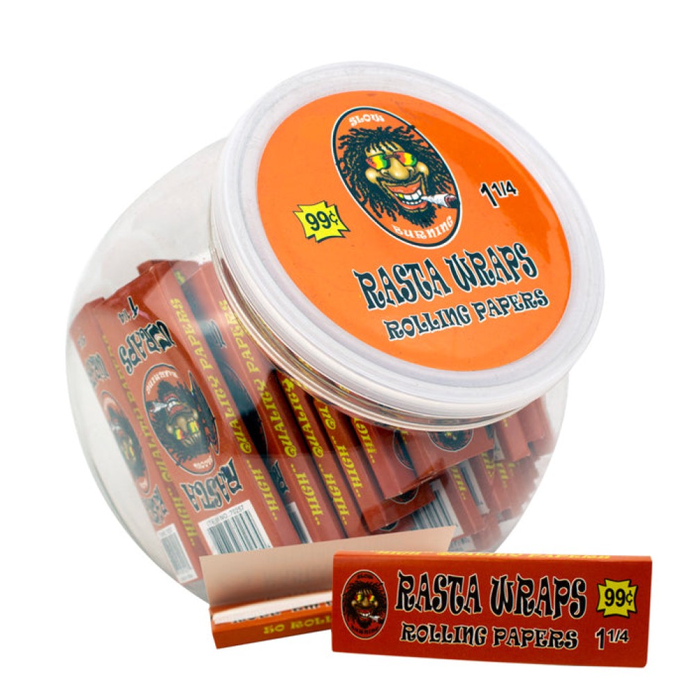 RASTA WRAPS  1 1/4 Size Wraps for 99 cents Rolling Paper 50 Count per Box