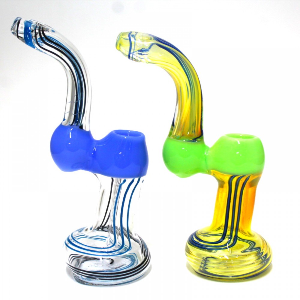 8" Tube Color With Clear Swirl Design Glass Bubbler