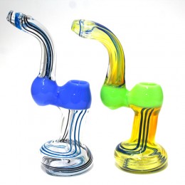 8" Tube Color With Clear Swirl Design Glass Bubbler