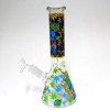 10'' Glow In The Dark Beaker Decal Design Water Pipe With 14 MM Male Bowl Glass On Glass 