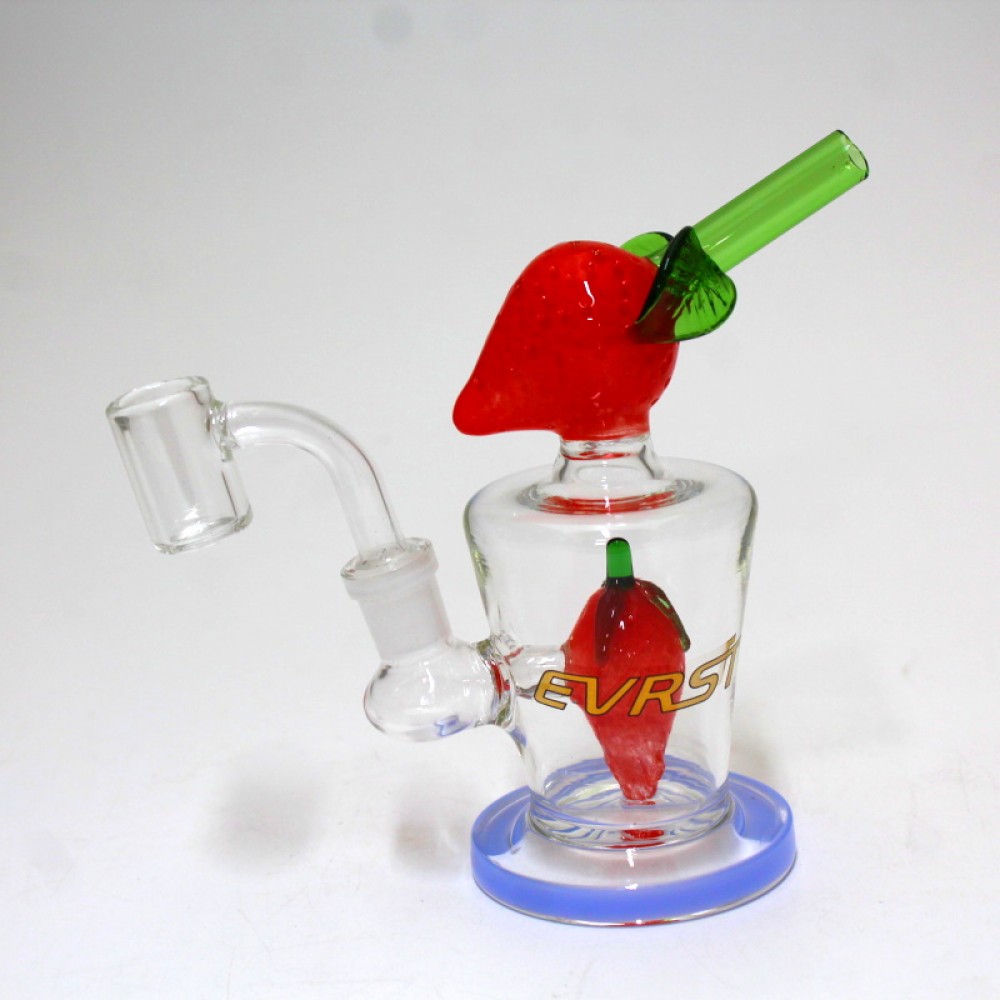 6" Strawberry Dab rig Water Pipe With 14mm Male Banger