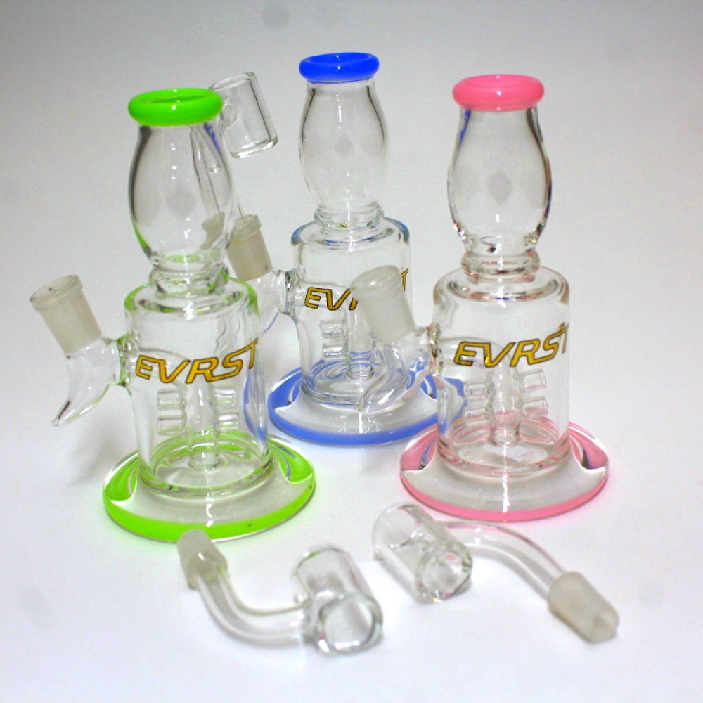 6" Evrst Flat Bottom Straight Dab Rig Water Pipe With Banger 14mm Male Banger