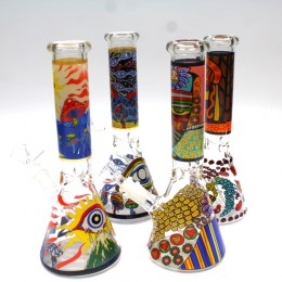 10''  Beaker Colorful Decal Eye  Design Water Pipe With 14 MM Male Bowl Glass On Glass