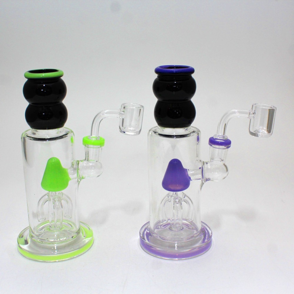 7'' Flat Bottom Black Tube Color Dab Rig Water Pipe With 14 MM Male Banger 