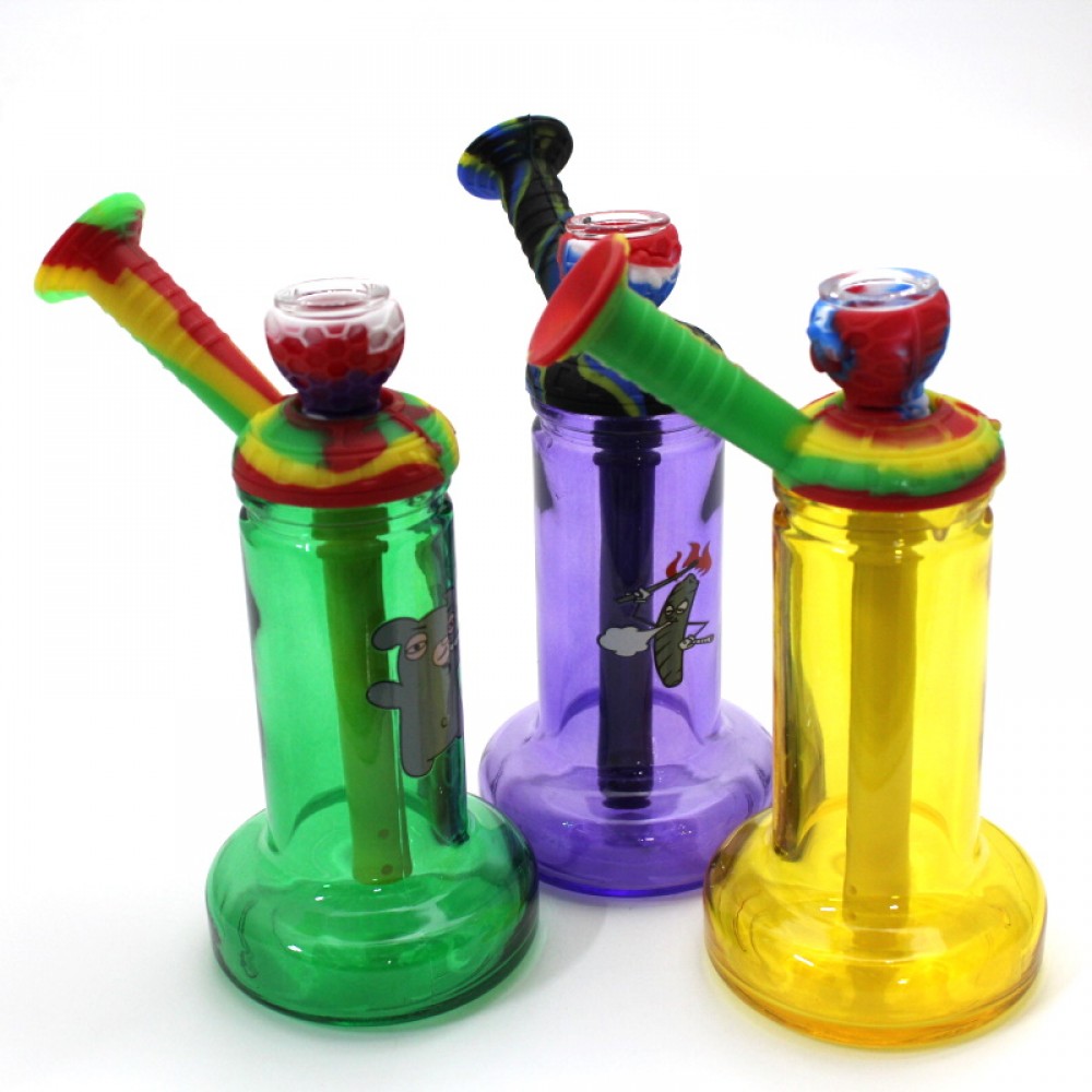 7'' Glass With Silicone Top Water Pipe With 14 MM Male Bowl 