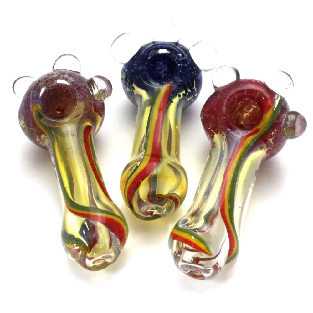 5'' Jumbo Size  Rasta Color Extra Heavy Duty Glass Hand Pipe 