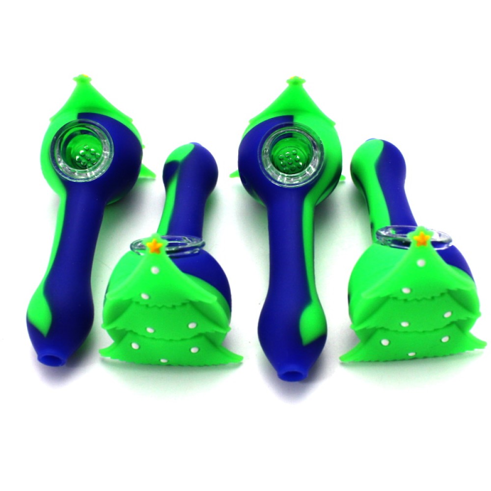 4'' Silicone Blue / Green  Color Hand Pipe With Glass Bowl 