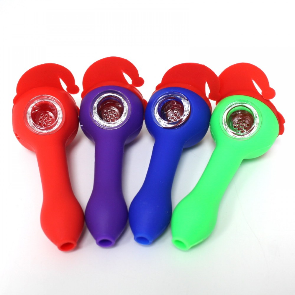 4'' Silicone Assorted Color Hand Pipe With Glass Bowl