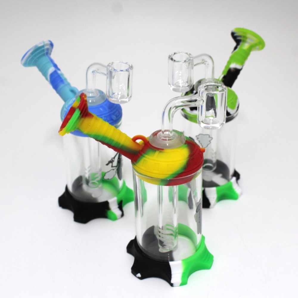 5.5'' Silicone With Glass Side Arm Dab Rig Water Pipe With 14 MM Male Banger 