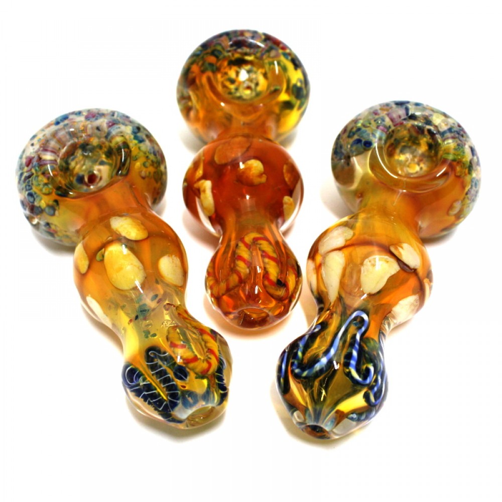 4.5'' Gold Fumed Bubble Design Heavy Duty Glass Hand Pipe 