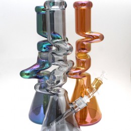 16'' Heavy Beaker Base Zig Zag Design Color Full Water Pipe G-G 