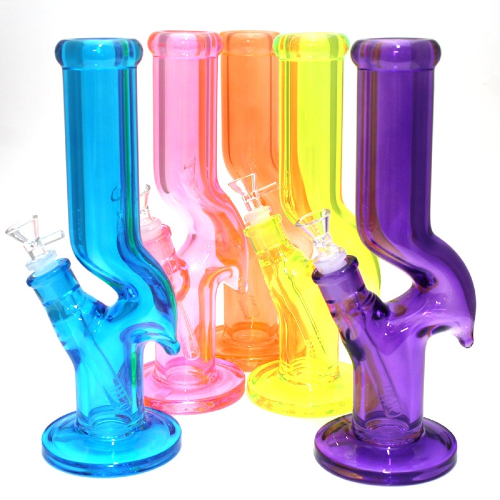 11'' Flat Bottom Solid Color Zig Zag Design Straight Heavy Duty Thick Glass Water Pipe G-G