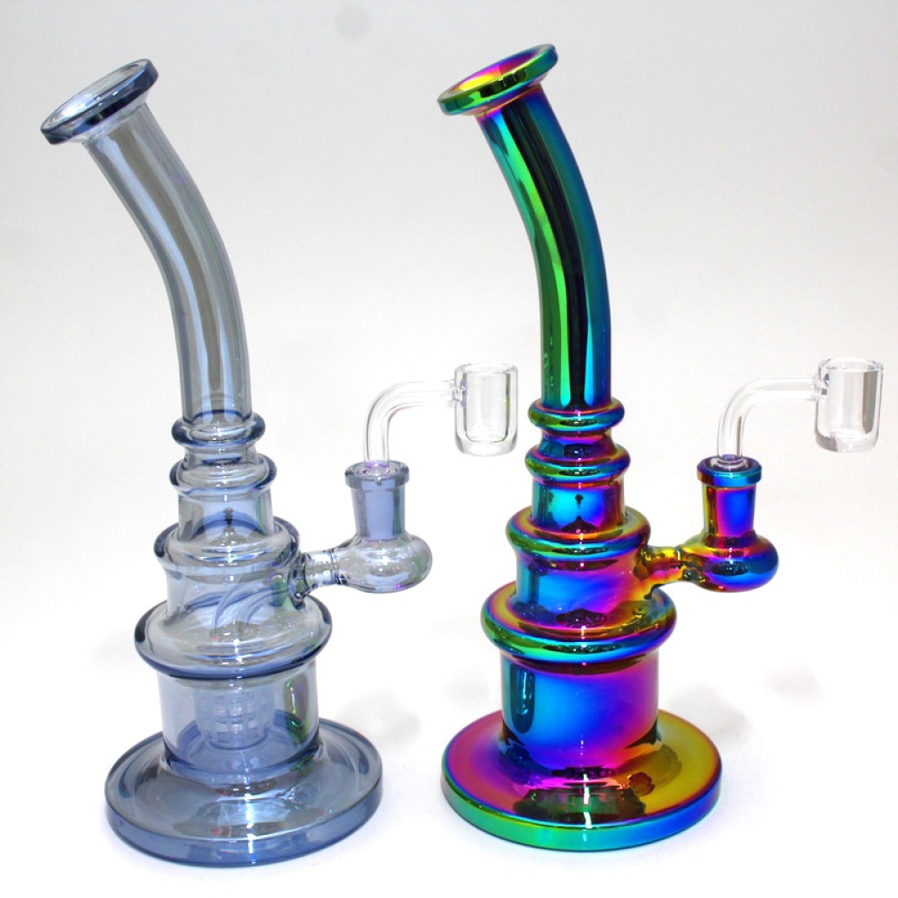 9.5'' Flat Bottom Step Design Colorful Dab Rig Water Pipe With 14 MM Male Banger 